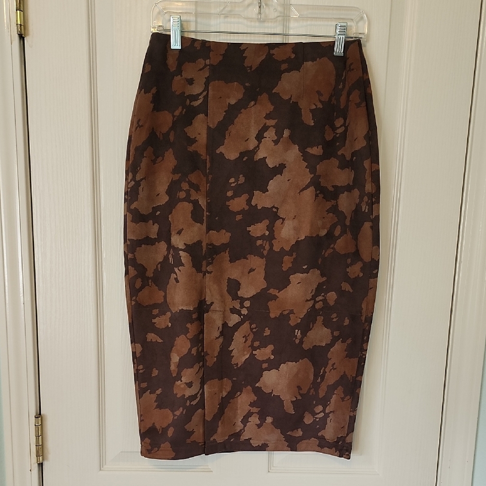 Mauby Brown and Black Midi Pencil Skirt for Work